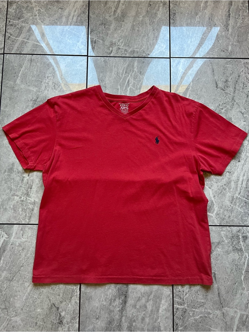 Polo Ralph Lauren Men's Classic Fit V-Neck T-Shirt Red Embroidered Navy Pony L
